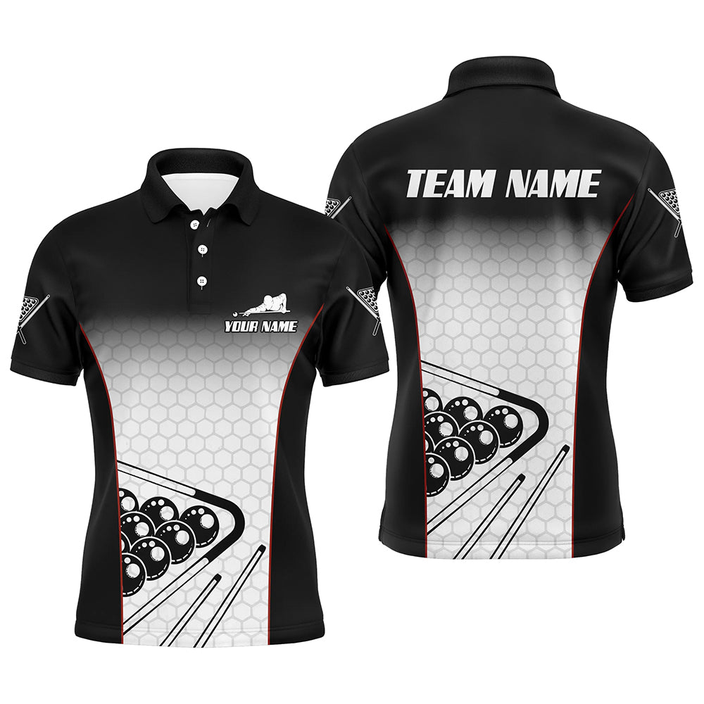 Personalized Billiard Balls Black White Hive 3D Polo Shirts For Men, Custom Pool Billiards Jerseys VHM0350