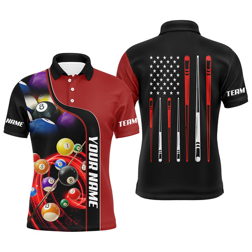 Personalized Red Billiard Balls 3D Polo Shirts For Men Custom US Flag Sticks Billiard Team Shirts  VHM0749