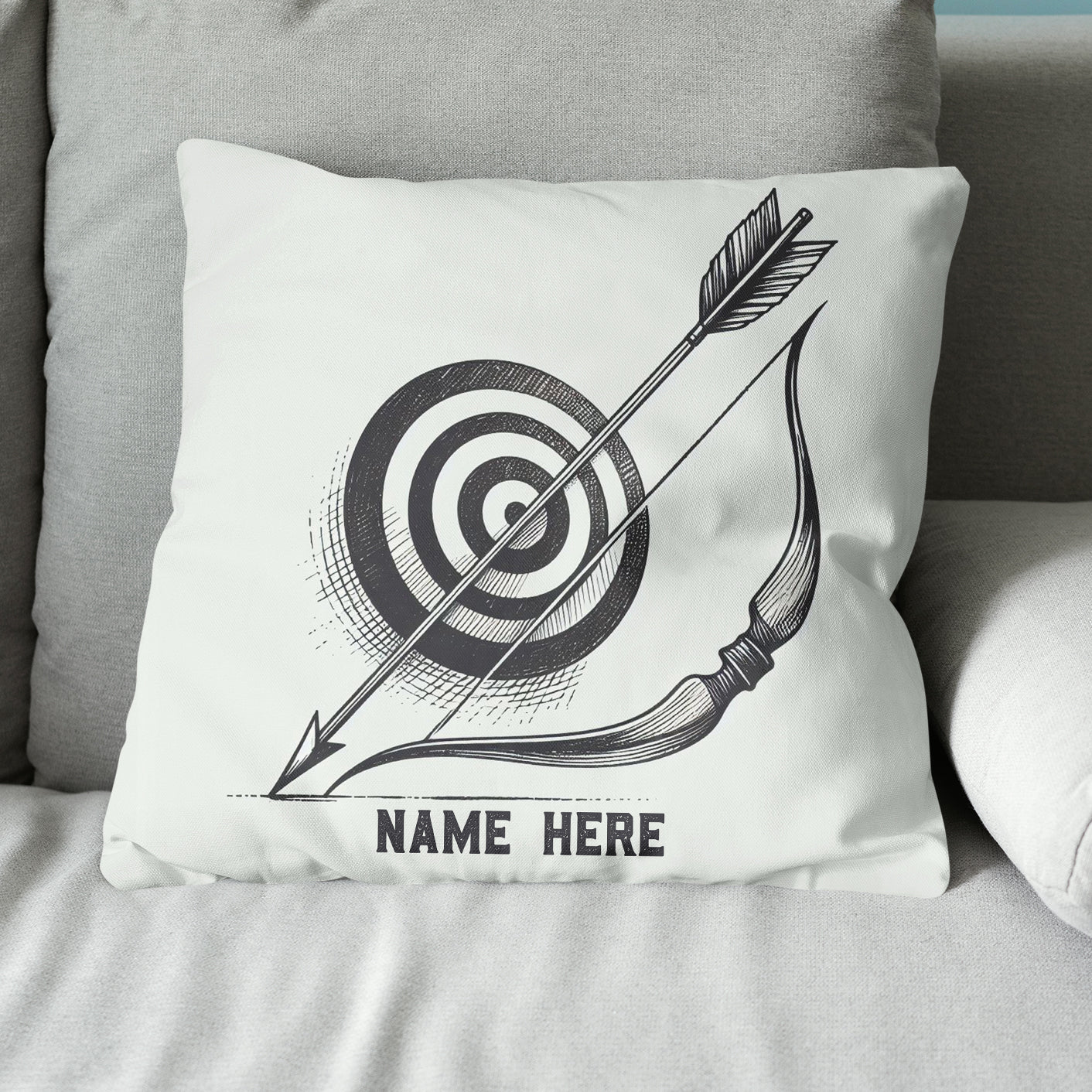 Personalized Target Bow Arrow Archery Line Drawing Pillow, Archery Gifts VHM0913