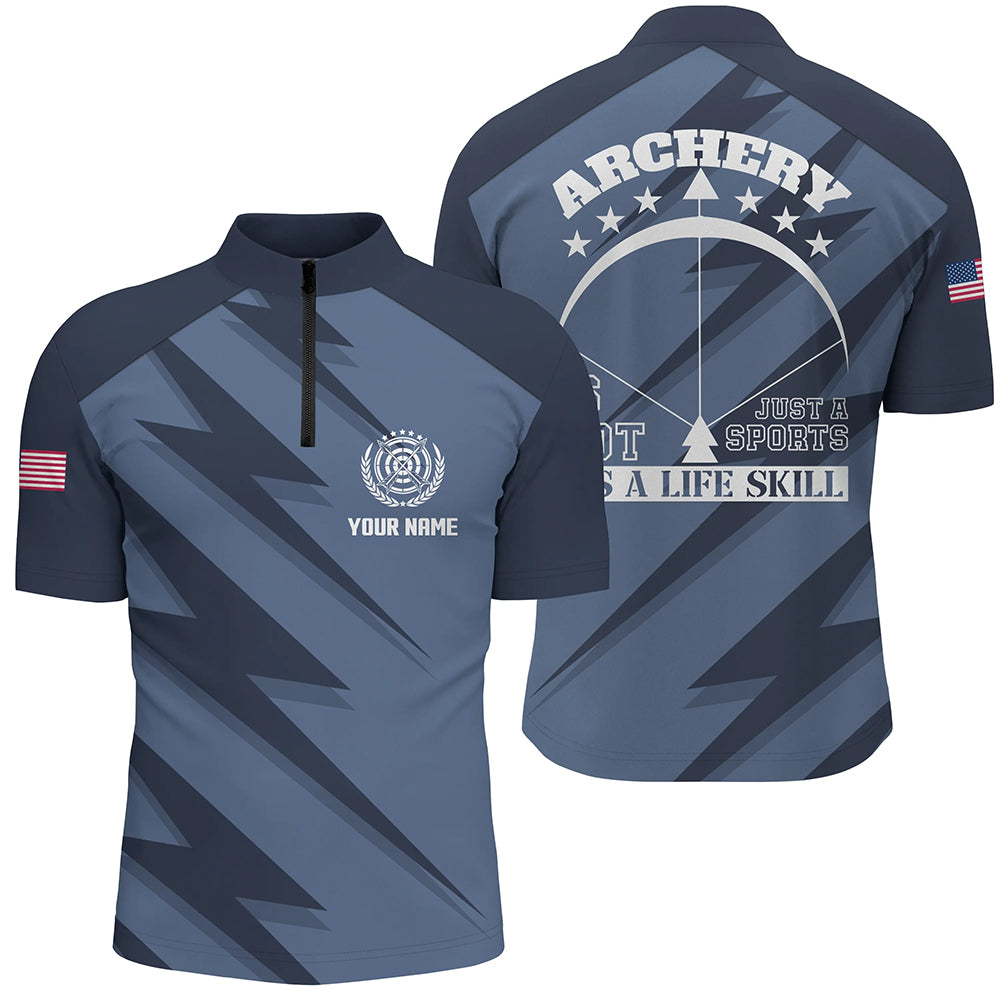 Personalized Its A Life Skill Archery Quarter-Zip Shirts For Men Custom Blue US Flag Archery Shirts VHM0767