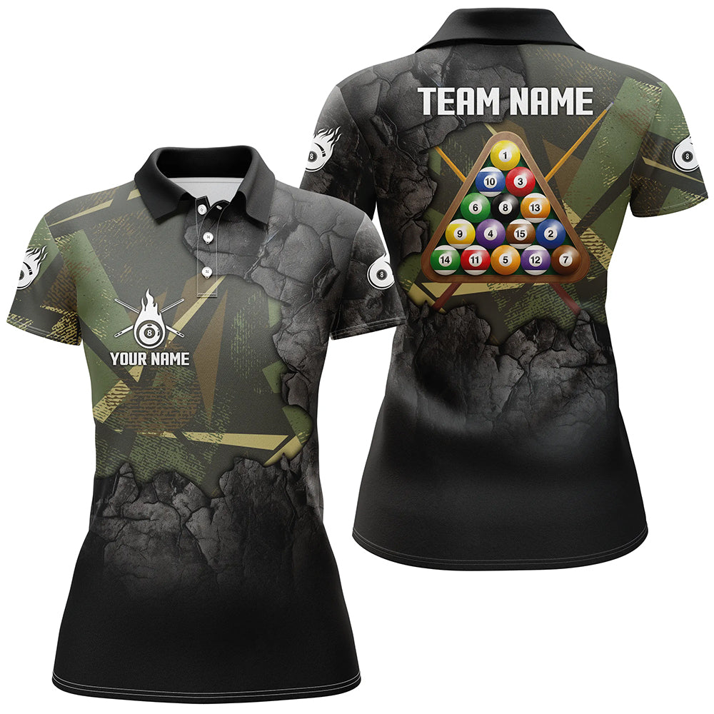 Personalized Fire 8 Ball Pool 3D Polo Shirts For Women, Custom 8 Ball Billiard Balls Team Shirts VHM0776