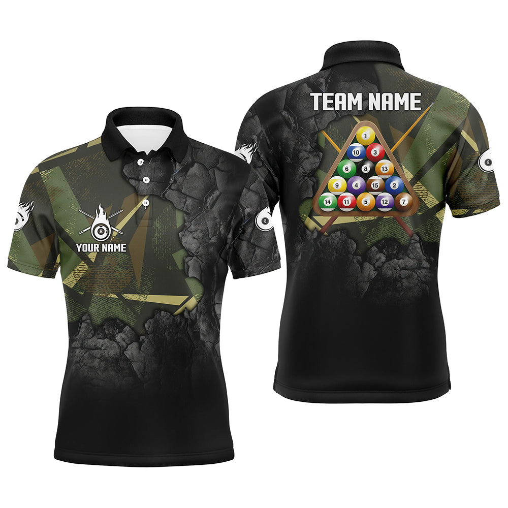 Personalized Fire 8 Ball Pool 3D Polo Shirts For Men, Custom 8 Ball Billiard Balls Team Shirts VHM0776