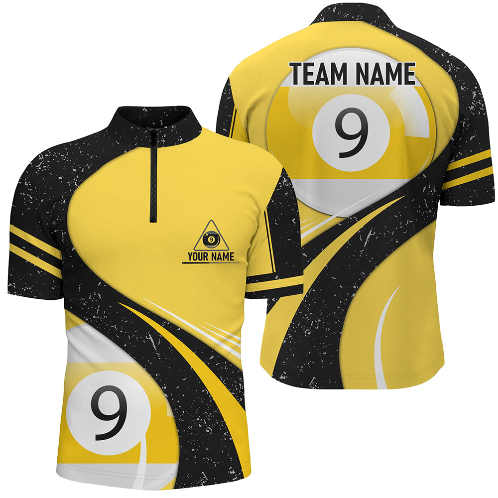 Personalized 9 Ball Pool Yellow Black Grunge Billiard Quarter-Zip Shirts For Men 9 Ball Team Shirts VHM0633