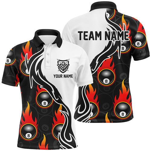 Personalized Billiard 8 Ball Flaming Pattern Polo Shirts For Men, Custom Billiards Team Jerseys VHM0049