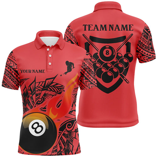 Personalized Red Tribal 8 Ball Flame Billiard 3D Polo Shirts For Men, Custom Billiard Team Shirts VHM0452