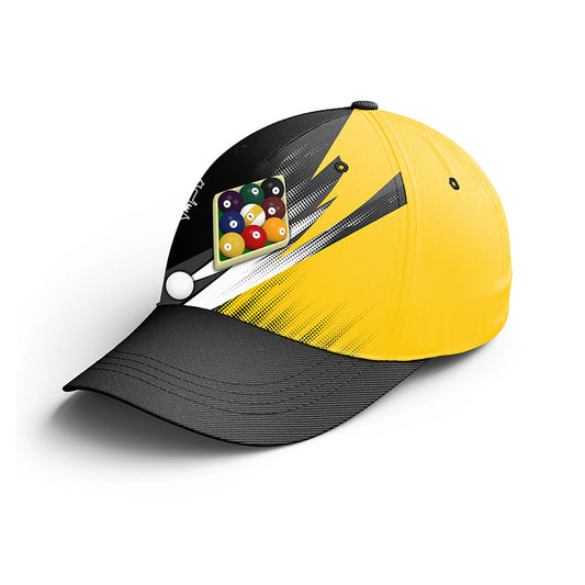 Billiard 9 Ball Pool Custom Name Yellow Black 3D Billiards Hat Cap, Adjustable Top Hat Billiards VHM0454