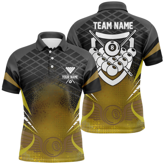 Personalized Billiards 8 Ball Pool Black Yellow 3D Polo Shirts For Men, Billiard Balls Jerseys VHM0459