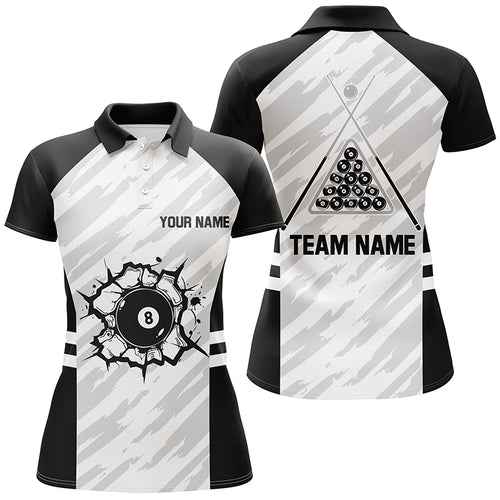 Personalized Sport Billiard 8 Ball 3D Polo Shirts For Women, Custom Billiard 8 Ball Pool Team Jerseys VHM1040