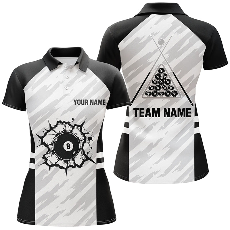 Personalized Sport Billiard 8 Ball 3D Polo Shirts For Women, Custom Billiard 8 Ball Pool Team Jerseys VHM1040