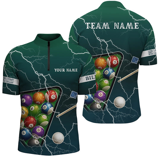 Personalized Thunder Lightning Green Billiard Quarter-Zip Shirts For Men, Billiard Balls Shirts VHM0684