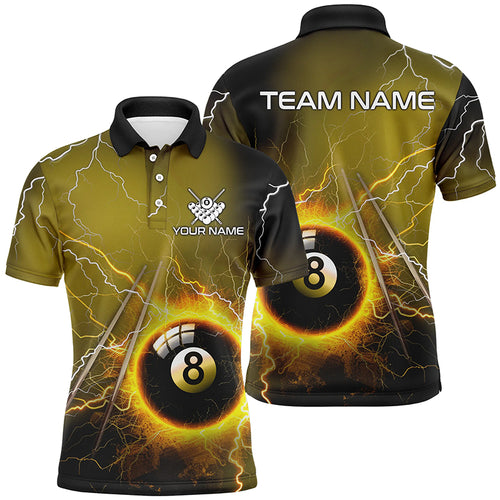 Personalized Thunder Lighting Yellow 8 Ball Billiard Polo Shirts For Men Custom 8 Ball Pool Jerseys VHM1172