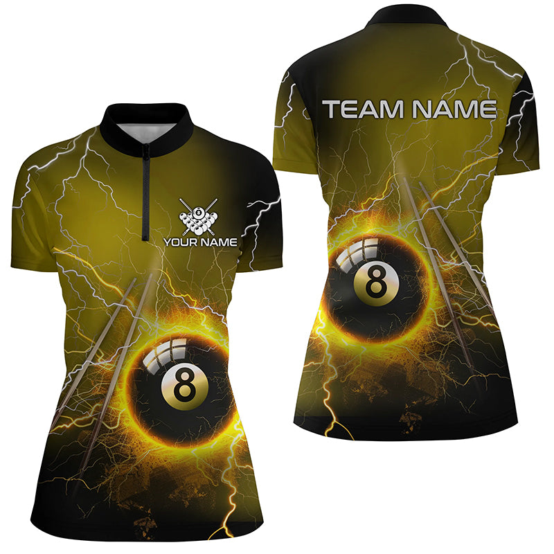 Personalized Thunder Lighting Yellow 8 Ball Billiard Quarter Zip Shirts For Women 8 Ball Pool Jerseys VHM1172
