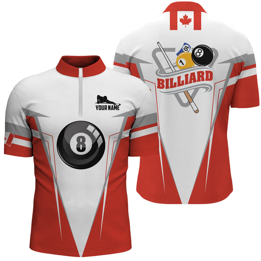 Personalized Canadian Flag Billiards Quarter-Zip Shirt For Men, Custom 8 Ball Pool Player Jerseys VHM0265