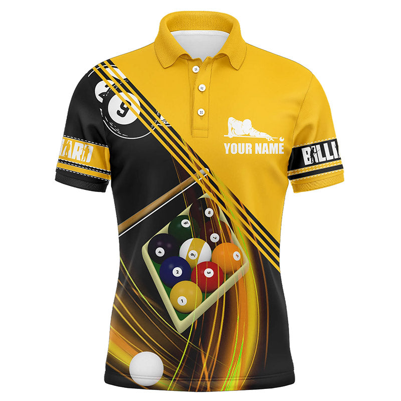 Personalized 9 Ball Pool Players Billiards Yellow 3D Polo Shirts For Men, Billiard Balls Shirts VHM0513