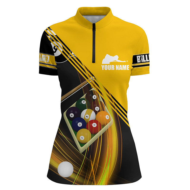 Personalized 9 Ball Pool Players Billiards Yellow Quarter-Zip Shirts For Women, Billiard Balls Shirts VHM0513