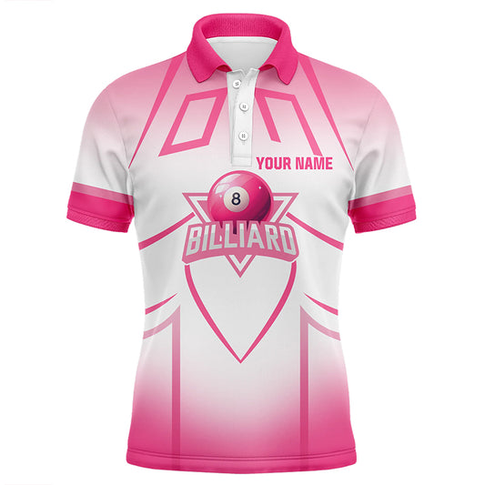 Personalized Pink Valentine 8 Ball Billiard Heart 3D Polo Shirts For Men, Billiards Valentine Gifts VHM0964
