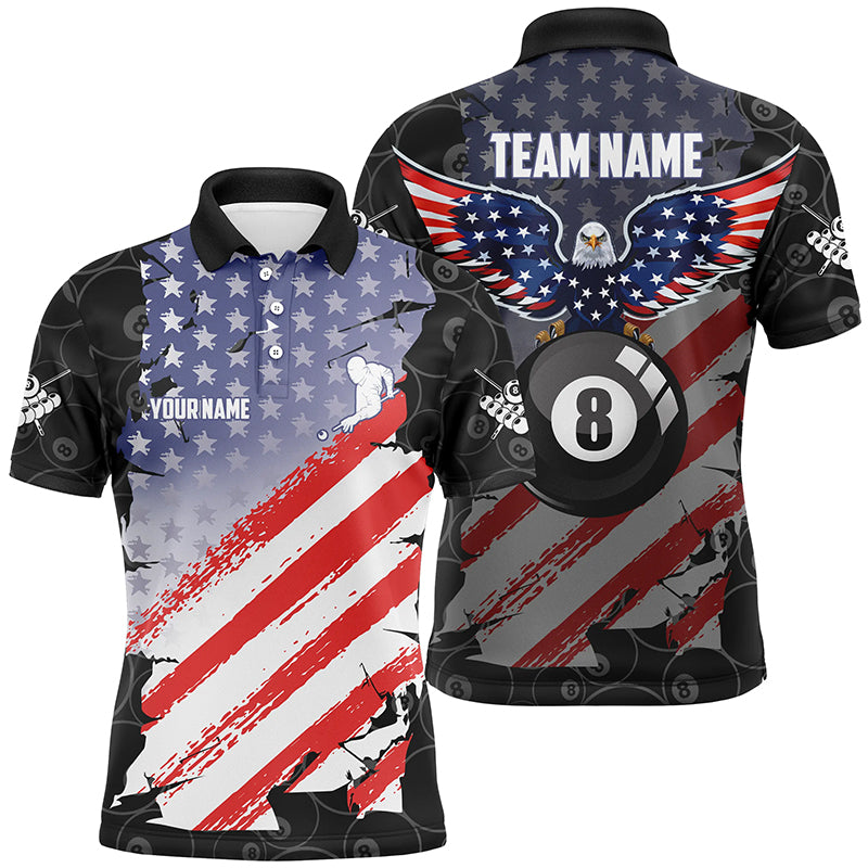 Personalized 8 Ball Pool Eagle US Flag Billiard 3D Polo Shirts For Men, Custom Pool Billiards Jerseys VHM0298
