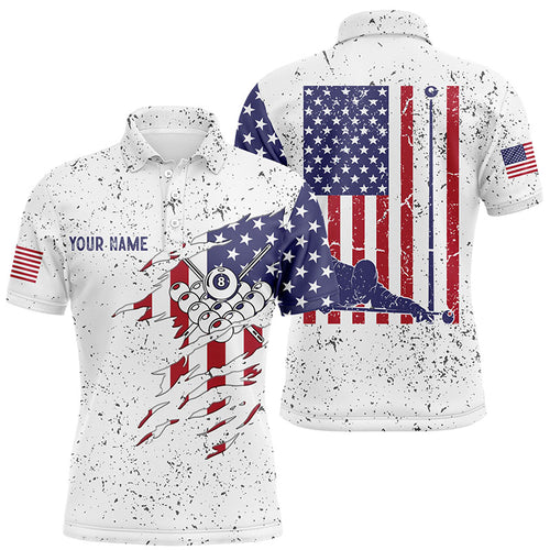 Personalized Billiard Balls US Flag White Grunge Polo Shirts For Men, Custom Player Billiards Shirts VHM0087