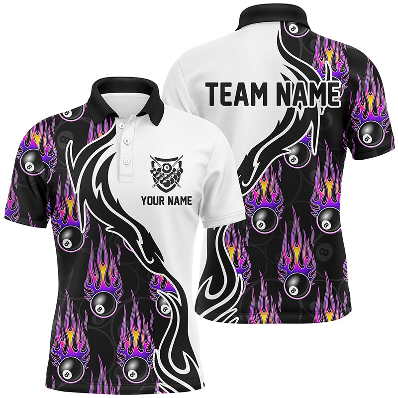 Personalized Billiard 8 Ball Flaming Pattern Purple 3D Polo Shirts For Men, Billiards Team Jerseys VHM0527
