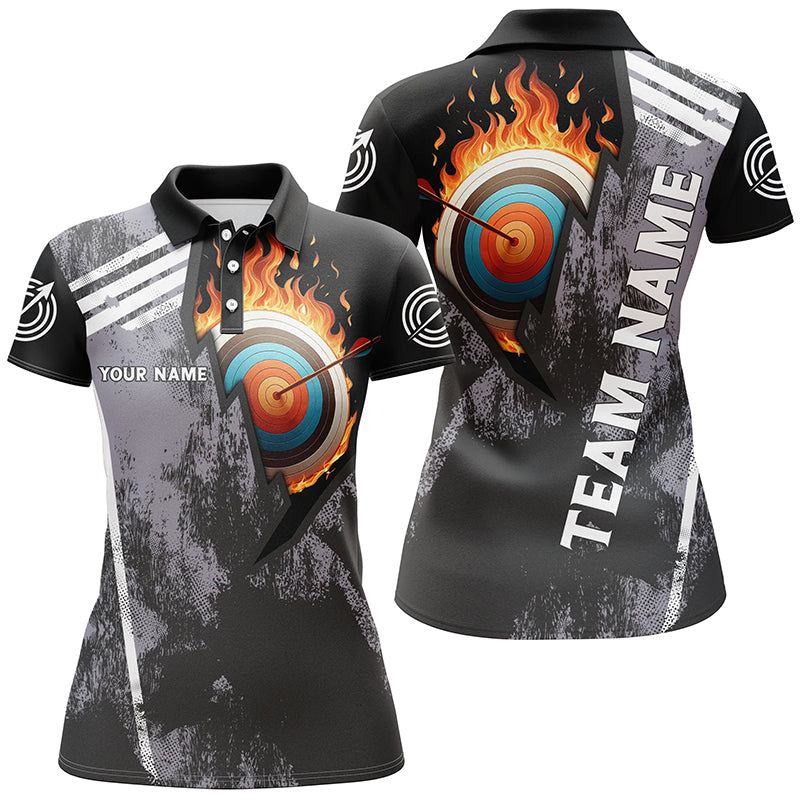 Personalized Fire Target Archery 3D Polo Shirts For Women, Custom Archery Bow And Arrow Team Jerseys VHM0983
