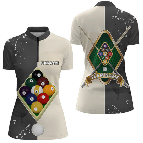 Personalized 9 Ball Pool Billiard Balls Quarter-Zip Shirts For Women, Custom 9 Ball Billiard Jerseys VHM0544
