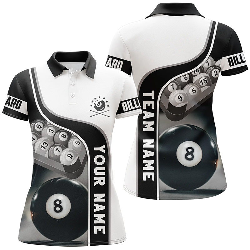 Personalized 8 Ball Pool Billiard Balls 3D Polo Shirts For Women, Custom Name Billiard Team Shirts VHM0721