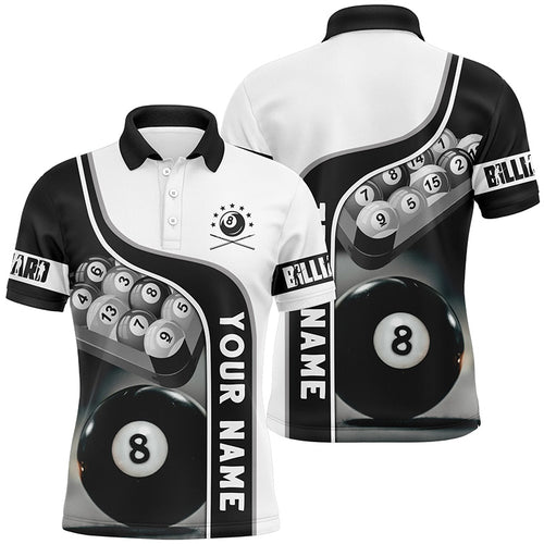 Personalized 8 Ball Pool Billiard Balls 3D Polo Shirts For Men, Custom Name Billiard Team Shirts VHM0721