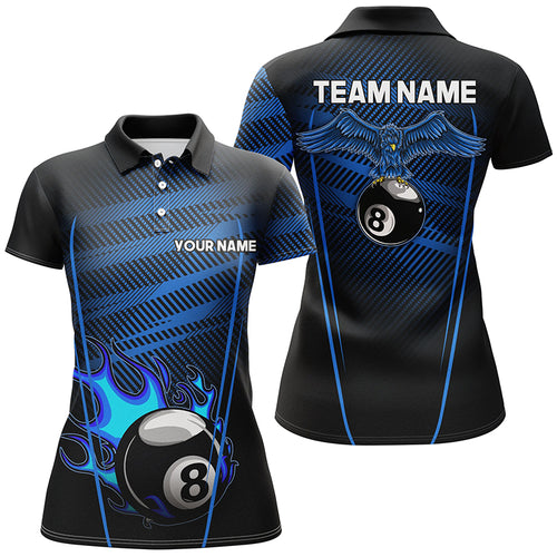 Personalized Flame 8 Ball Pool Polo Shirts For Women, Eagle Billiard Shirts Custom Billiards Jerseys VHM1130