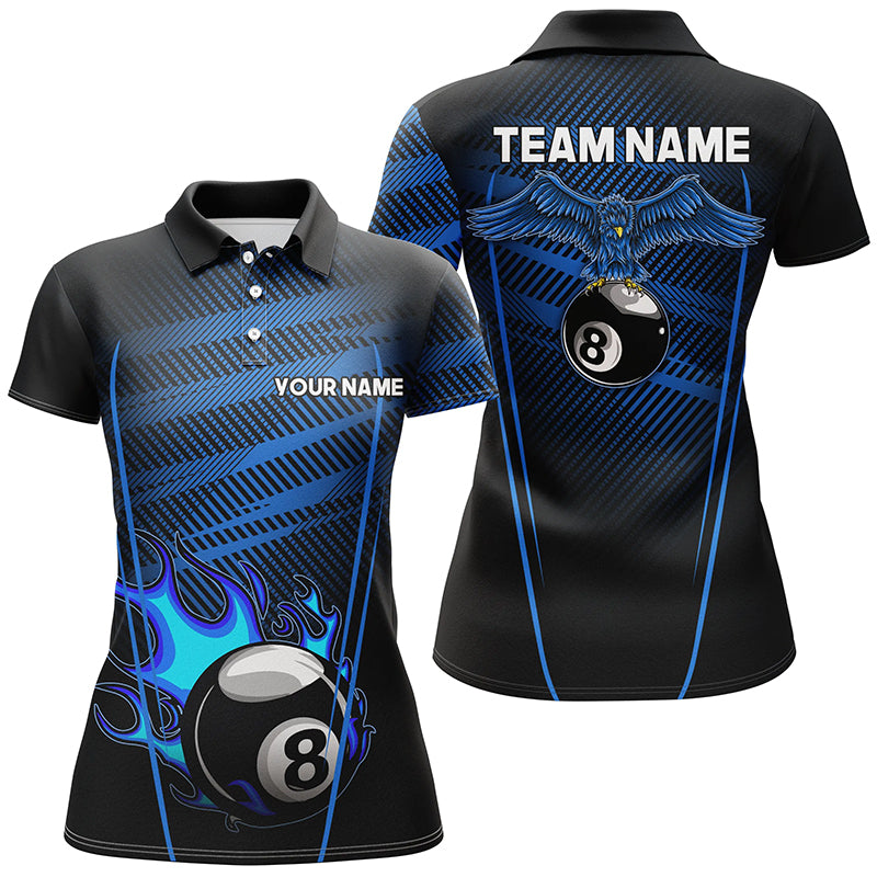 Personalized Flame 8 Ball Pool Polo Shirts For Women, Eagle Billiard Shirts Custom Billiards Jerseys VHM1130