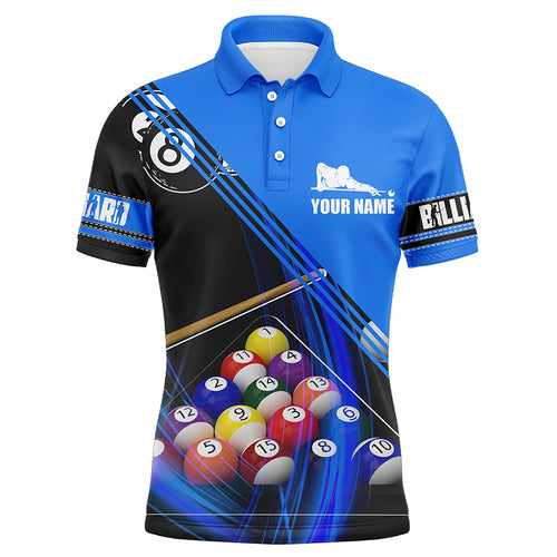 Personalized Billiard Balls 3D Polo Shirts For Men, Blue Custom Player Billiards Pool Shirts VHM0128