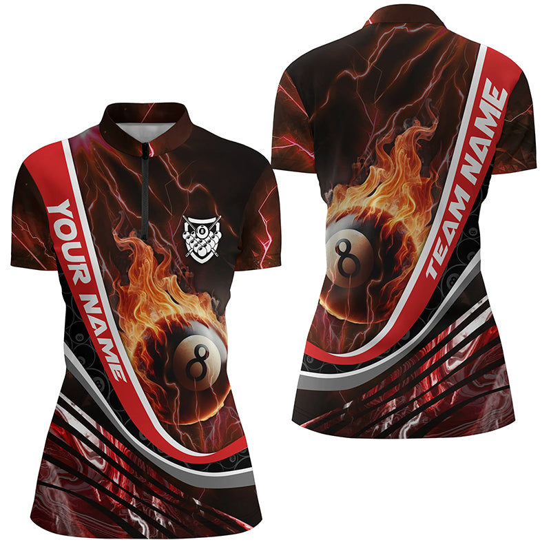 Personalized Style Thunder Red Fire 8 Ball Billiard 3D Polo Shirts For Women, 8 Ball Pool Team Shirts VHM1069