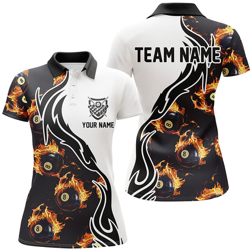 Personalized Flame 8 Ball Pool Polo Shirts Custom Billiard Shirts For Women Billiard Team Jerseys  VHM1135