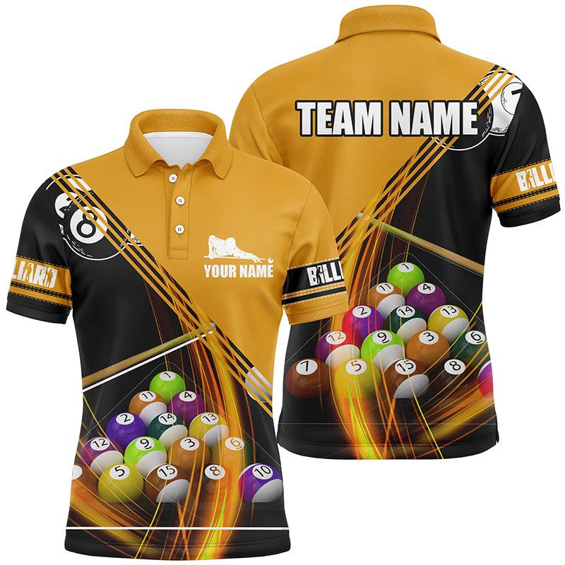 Personalized Billiard Balls Yellow 3D Polo Shirts For Men, Custom Player Billiards Pool Jerseys VHM0155