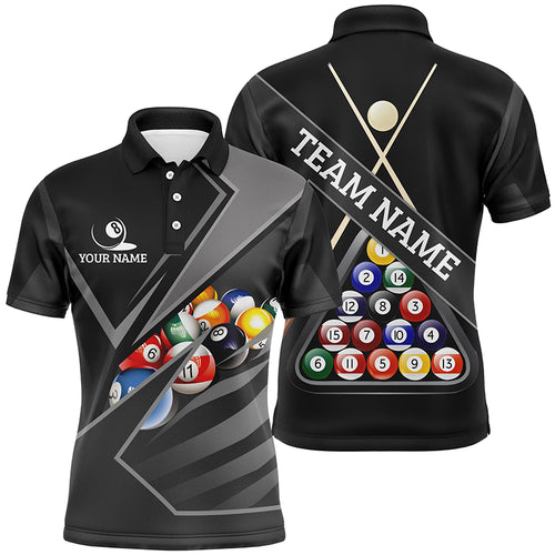 Personalized 3D Billiard Balls Black Polo Shirts For Men, Custom Name 8 Ball Pool Jerseys VHM0191