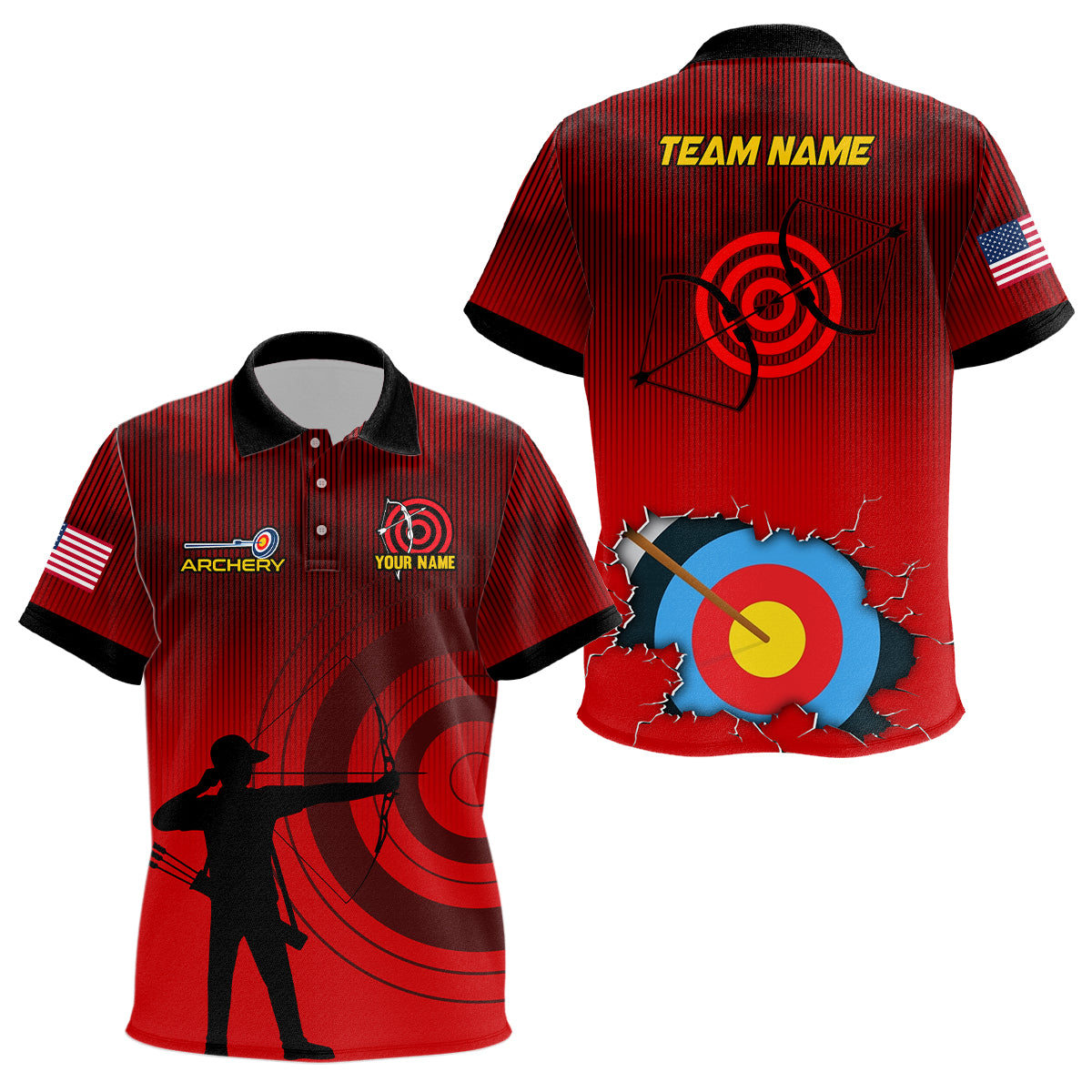 Personalized 3D Target Archery Silhouette Archer Polo Shirts For Kids Custom US Flag Archery Shirts VHM0636