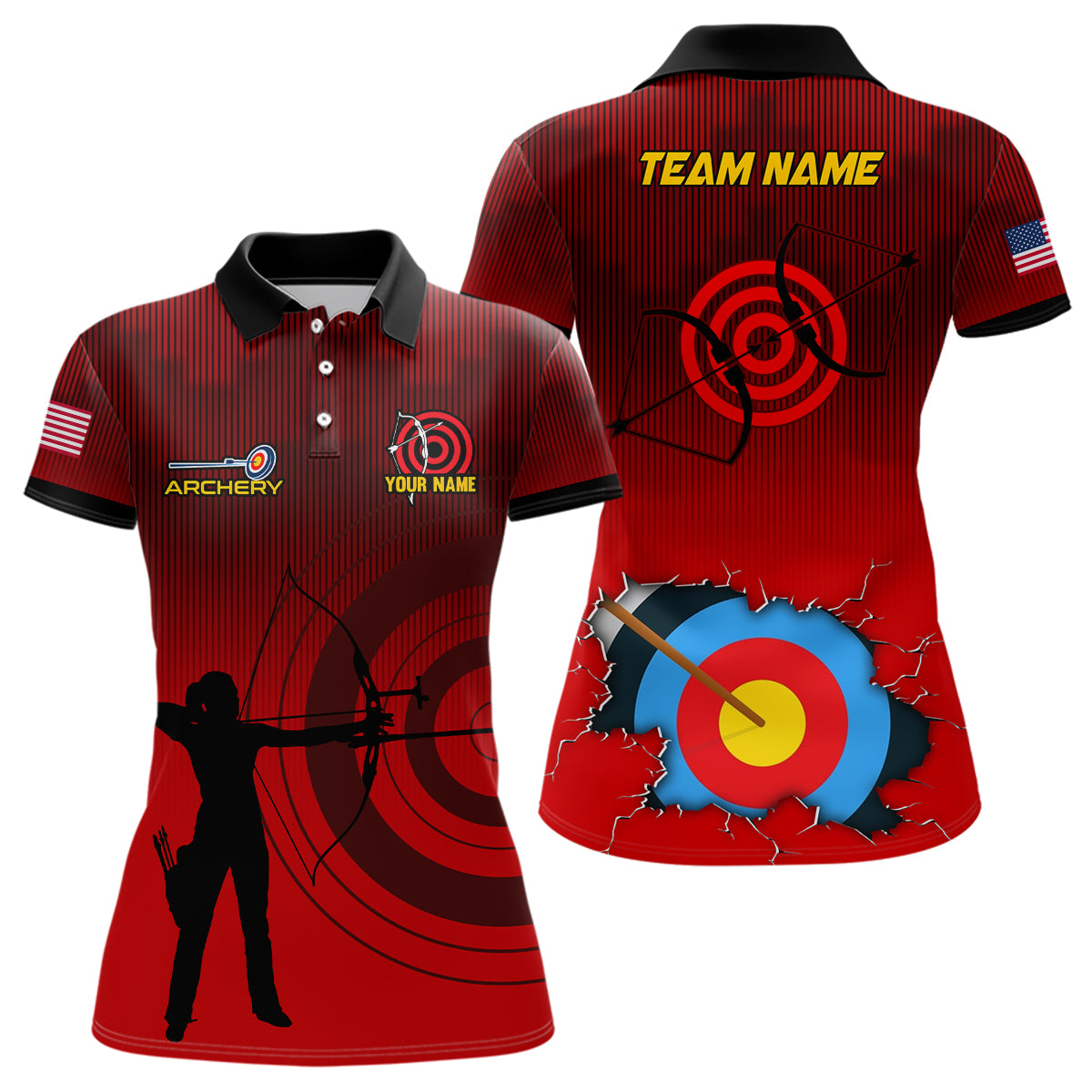 Personalized 3D Target Archery Silhouette Archer Polo Shirts For Women Custom US Flag Archery Shirts VHM0636