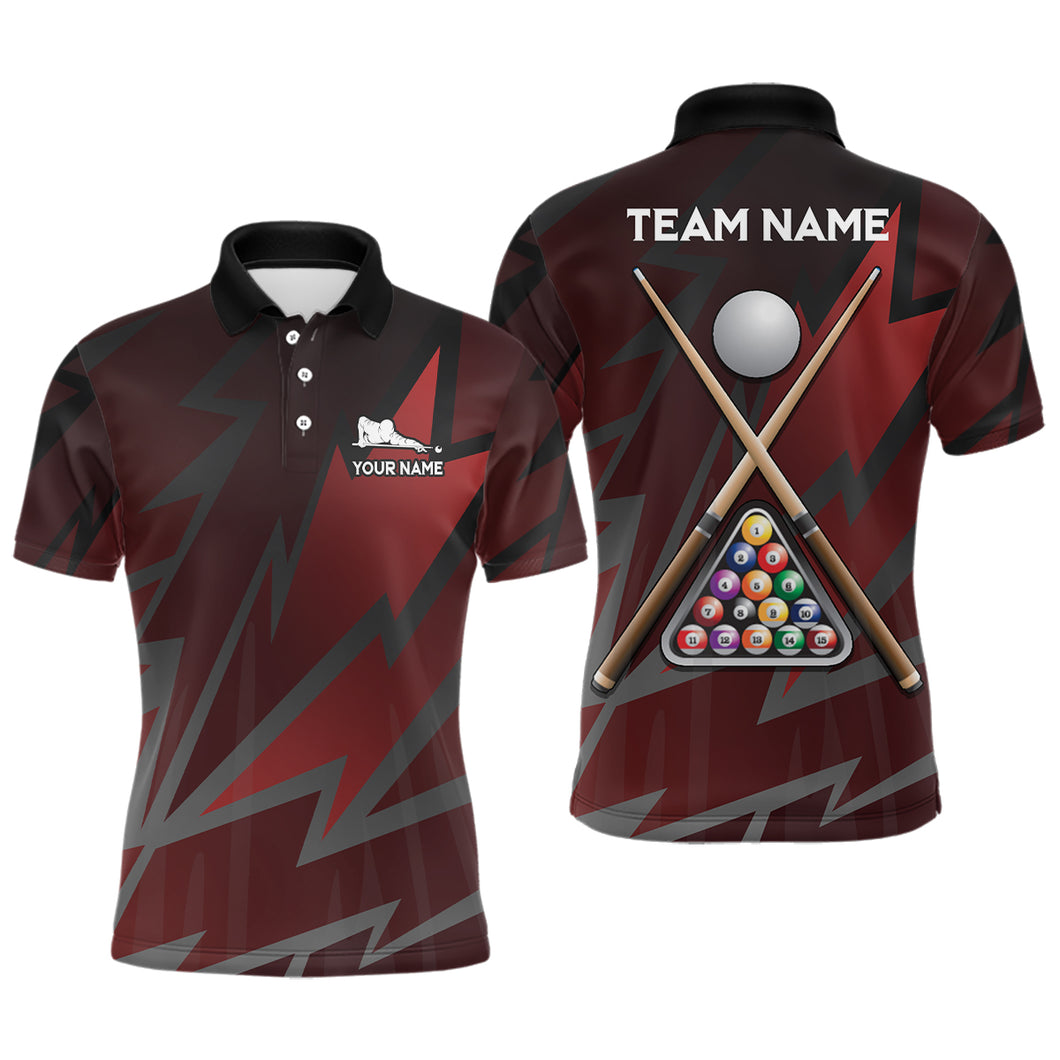 Personalized Pool Player Billiards Red Black 3D Polo Shirts For Men, Custom Billiard Balls Jerseys VHM0435