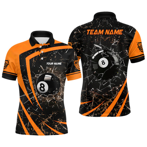 Personalized Orange Glass Break 8 Ball Billiard 3D Polo Shirts For Men, Custom 8 Ball Pool Jerseys VHM1150