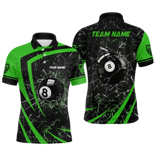 Personalized Green Glass Break 8 Ball Billiard 3D Polo Shirts For Men, Custom 8 Ball Pool Jerseys VHM1154