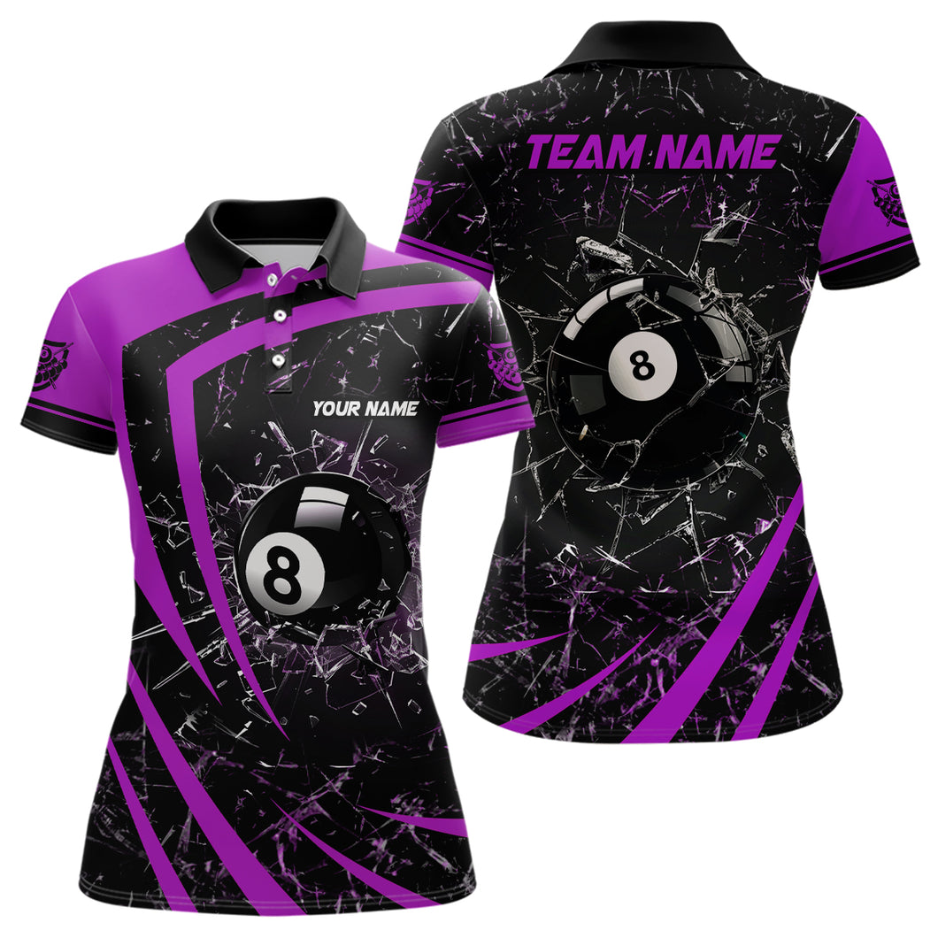 Personalized Purple Glass Break 8 Ball Billiard 3D Polo Shirts For Women, Custom 8 Ball Pool Jerseys VHM1156