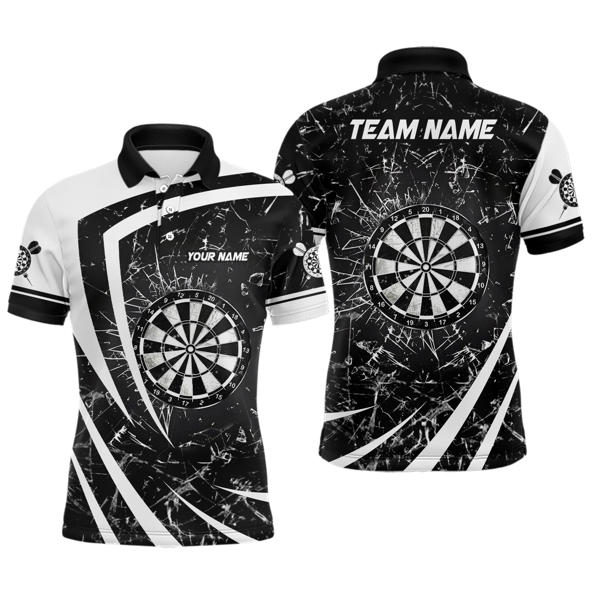 Personalized Black White Glass Break Dart Polo Shirts Custom Dart Shirts For Men Dart Team Shirts VHM1162