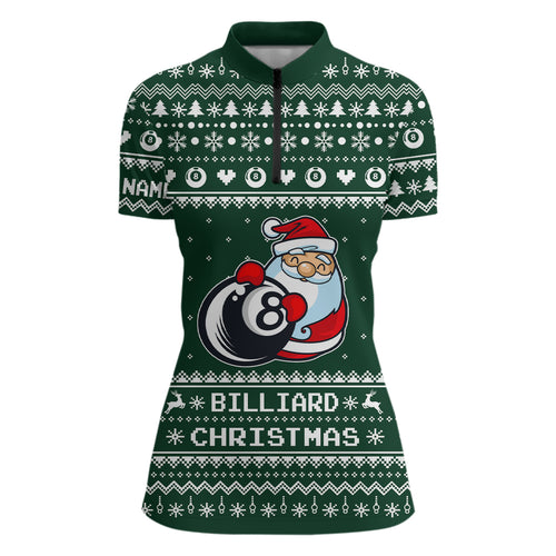 Personalized Funny Billiard 8 Ball With Santa Claus Christmas Billiard Quarter-Zip Shirts For Women VHM0651