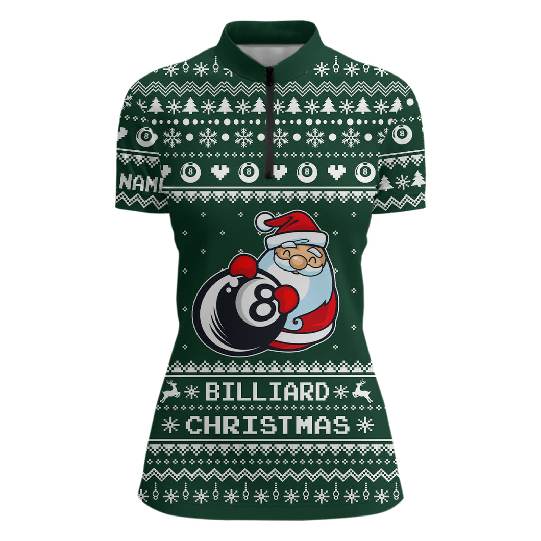 Personalized Funny Billiard 8 Ball With Santa Claus Christmas Billiard Quarter-Zip Shirts For Women VHM0651