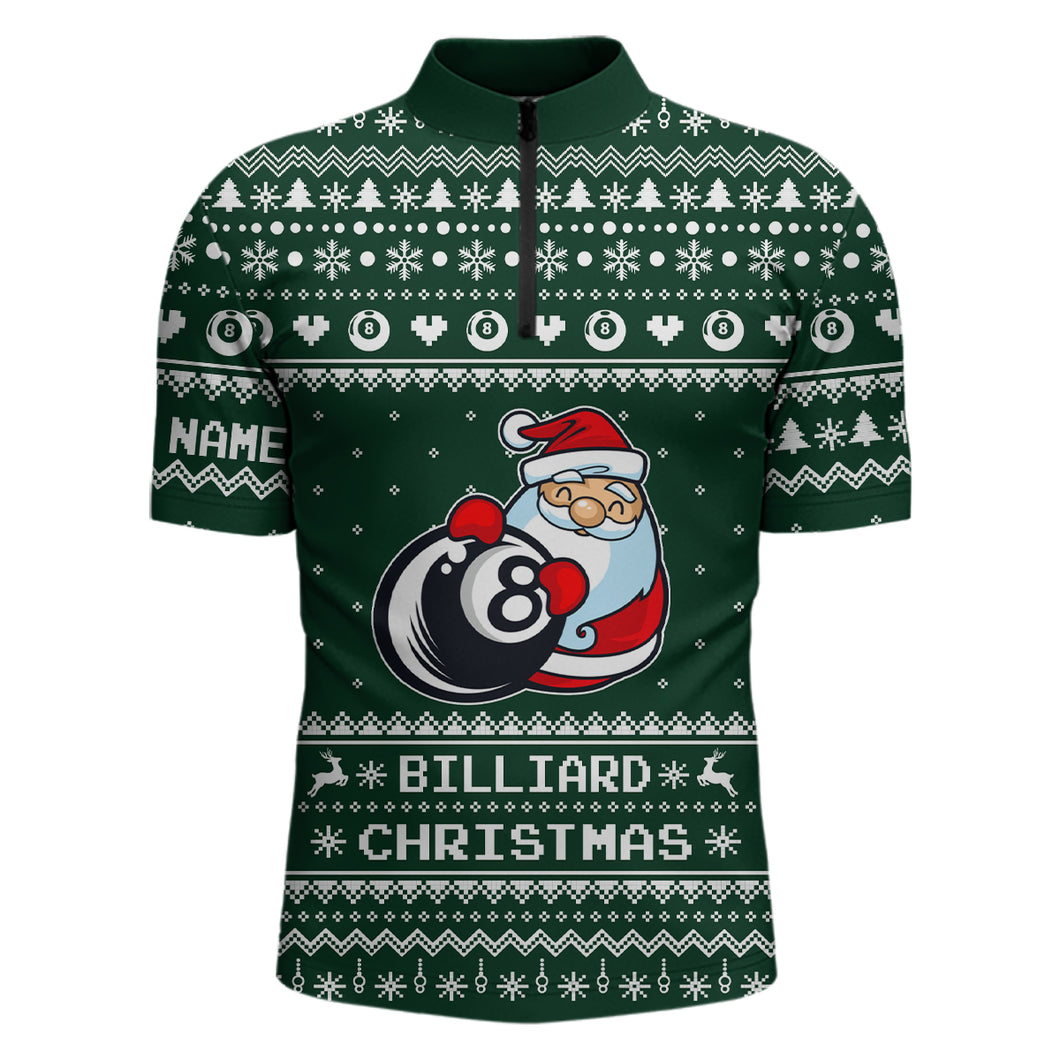 Personalized Funny Billiard 8 Ball With Santa Claus Christmas Billiard Quarter-Zip Shirts For Men VHM0651