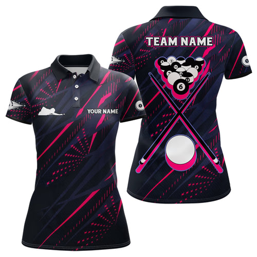Personalized Billiard Balls Pink 3D Polo Shirts For Women, Custom 8 Ball Pool Billiards Jerseys VHM0457