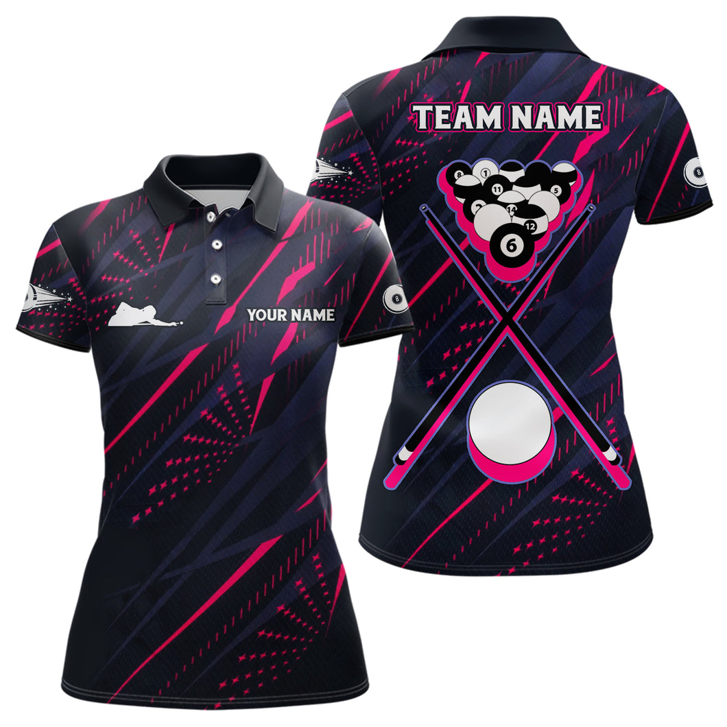 Personalized Billiard Balls Pink 3D Polo Shirts For Women, Custom 8 Ball Pool Billiards Jerseys VHM0457