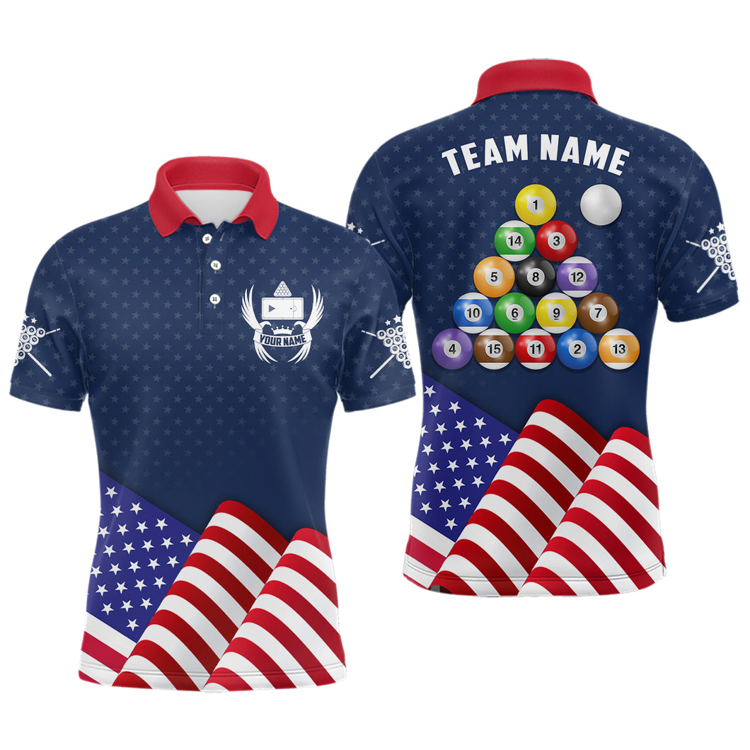 Personalized Patriotic Waving Flag Billiards Polo Shirts For Men, Custom Billiard Balls Jerseys VHM0218