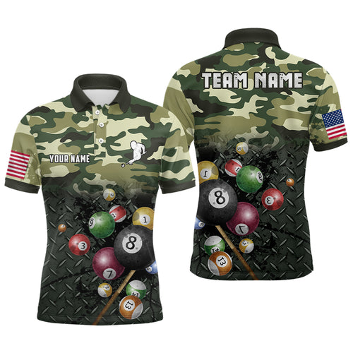 Personalized Billiard Camouflage Flag Polo Shirts For Men, Custom Billiard Pool Balls Jerseys VHM0064