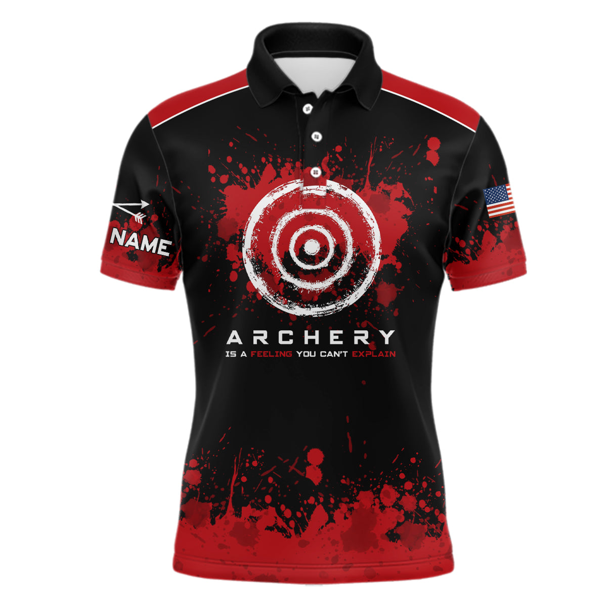 Personalized Red Painted US Flag Target Archery Polo Shirts For Men, Custom Arrows Archery Shirts VHM0821