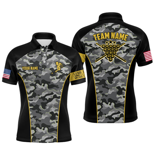 Personalized Camouflage Black Yellow Billiard Polo Shirts For Men, Custom Player Billiards Jerseys VHM0069